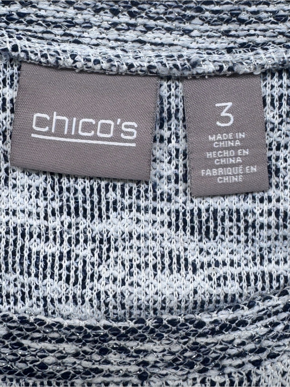 Chico’s Size 3 Gray Marled Knit Sweater Top 3/4 Sleeve Relaxed Fit - Picture 8 of 11